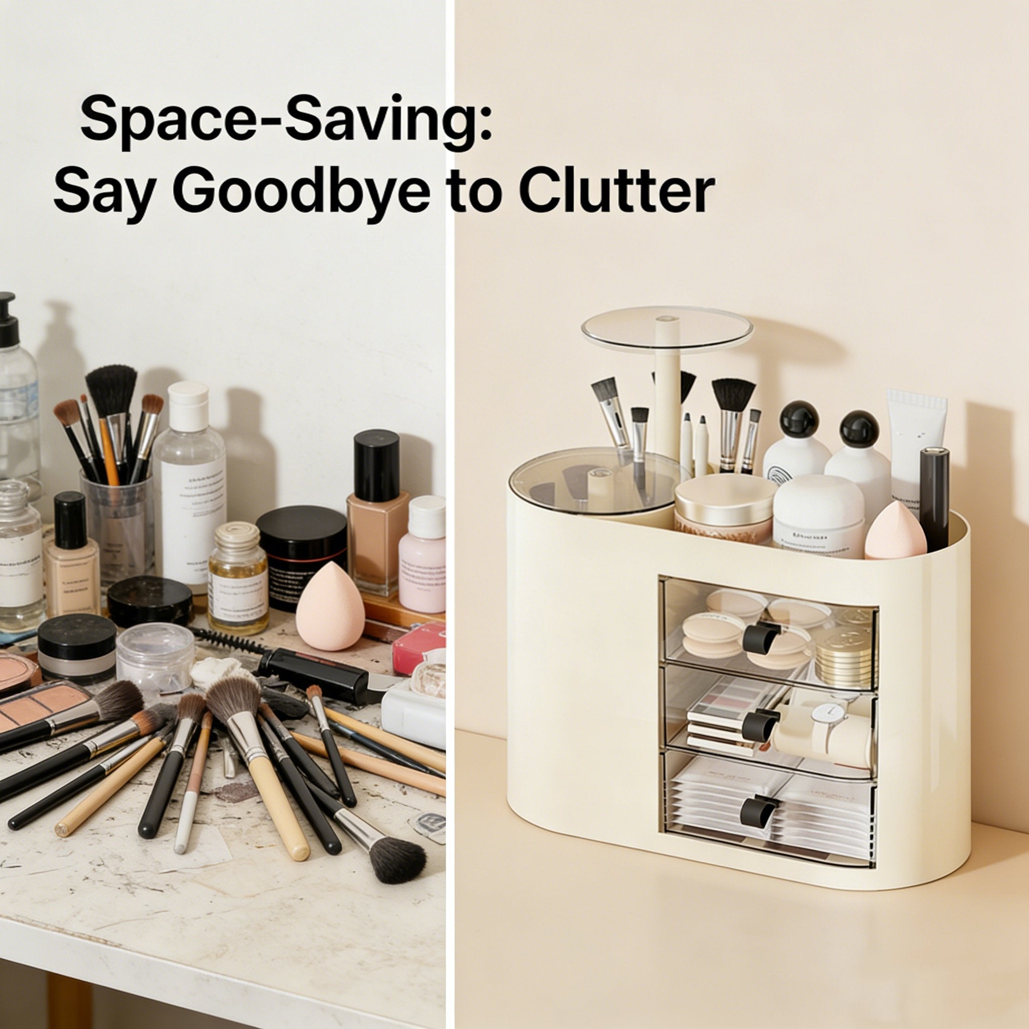 Makeup Organizer with Pop-Up Brush Holder