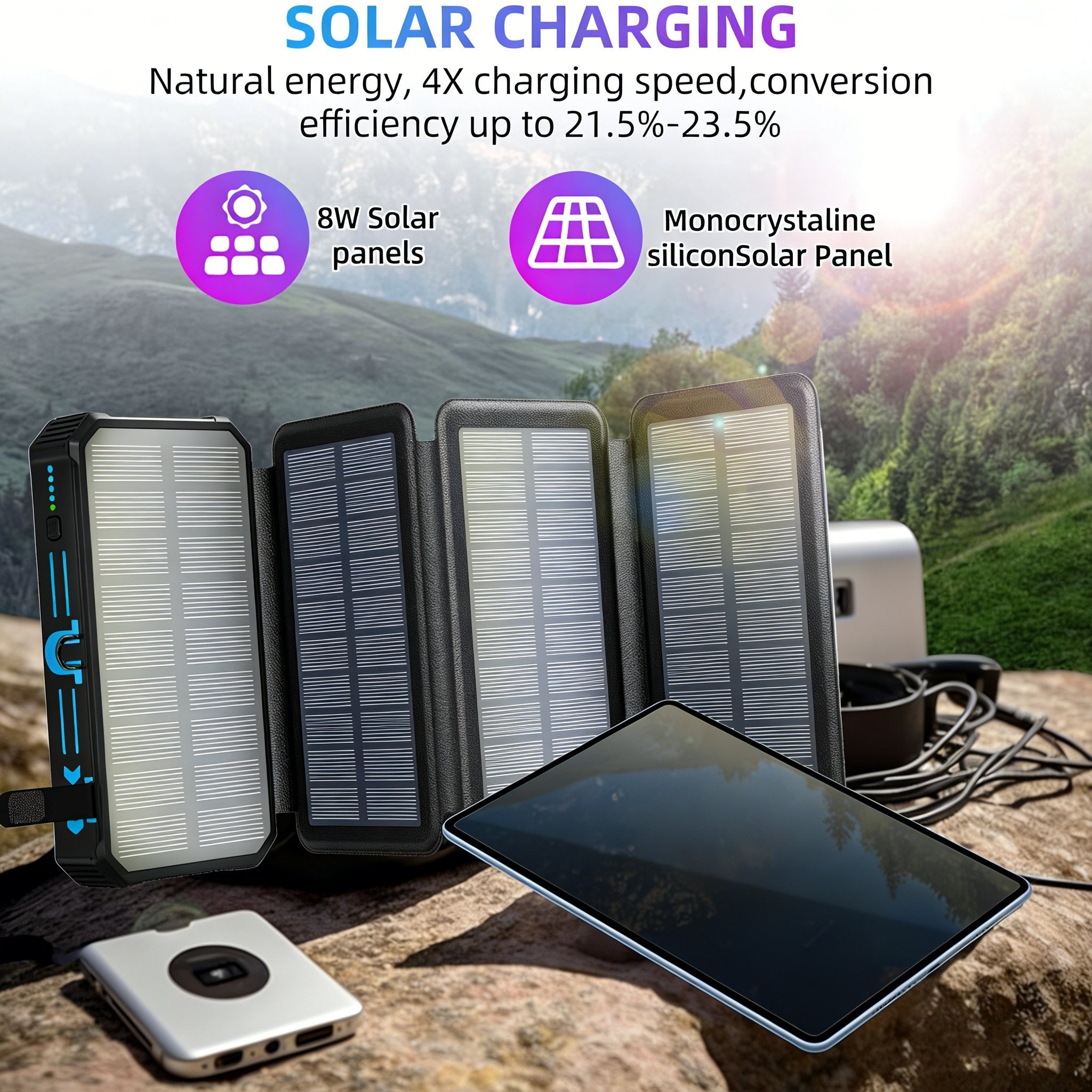 🌞 Outdoor Foldable Solar Power Bank – 20,000mAh