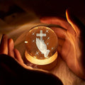3D Engraved Crystal Ball Night Light | LED Wooden Base with Touch Switch - Perfect Gift Symbolizing Christ’s Presence