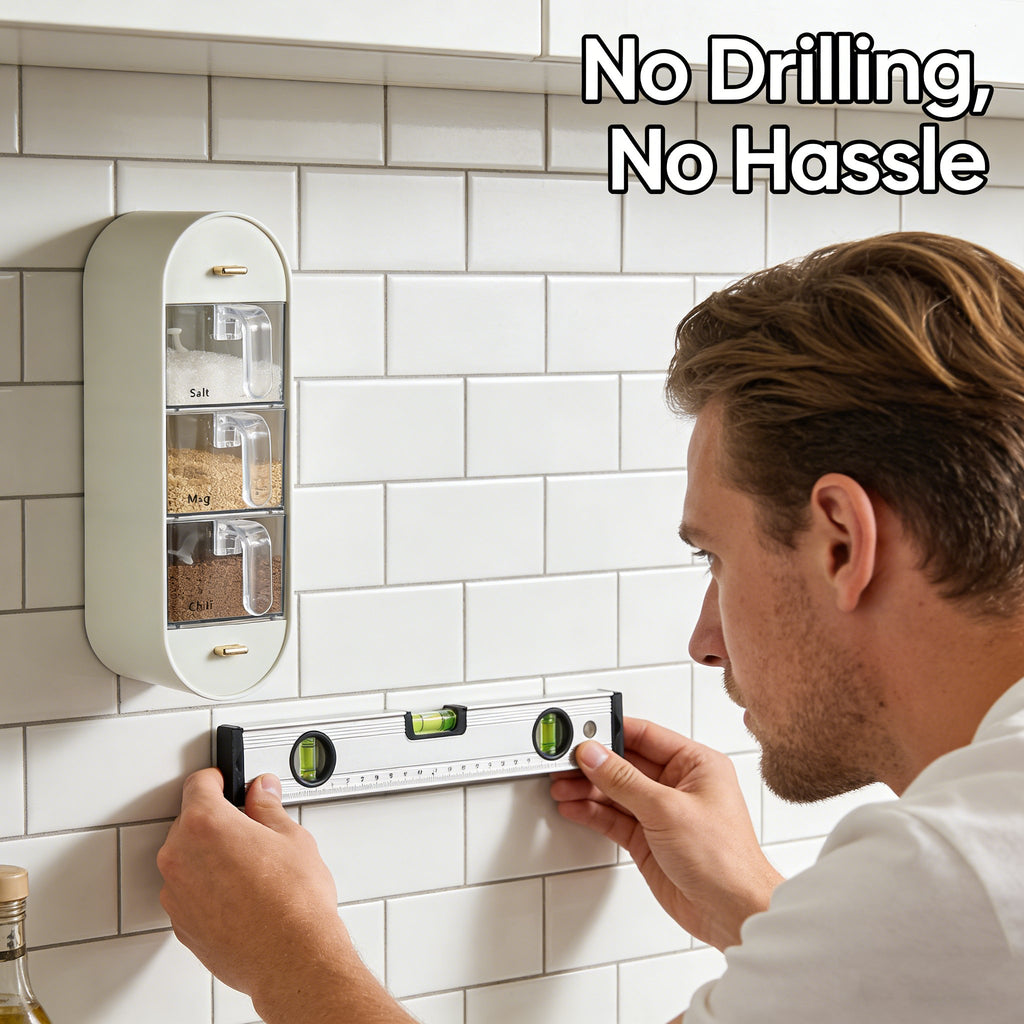 🧂Punch-free wall-mounted spice storage box