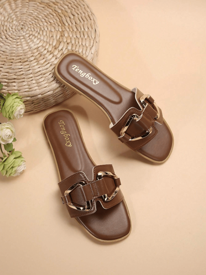 New Arrival: Women's Slip-On Flat Sandals with Metal Buckle – Perfect for Spring & Summer!