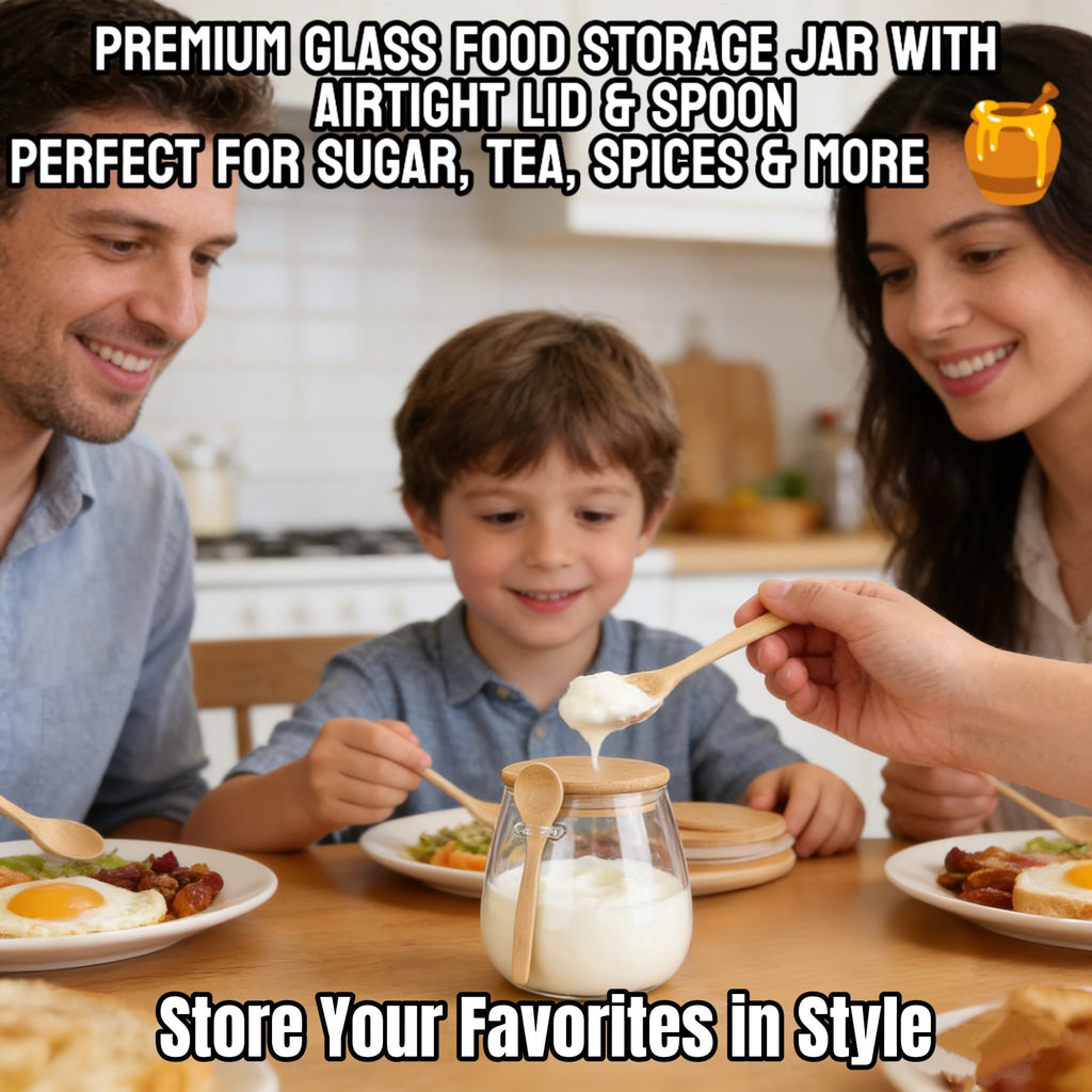 Premium Glass Food Storage Jar with Airtight Lid & Spoon – Perfect for Sugar, Tea, Spices & More 🍯