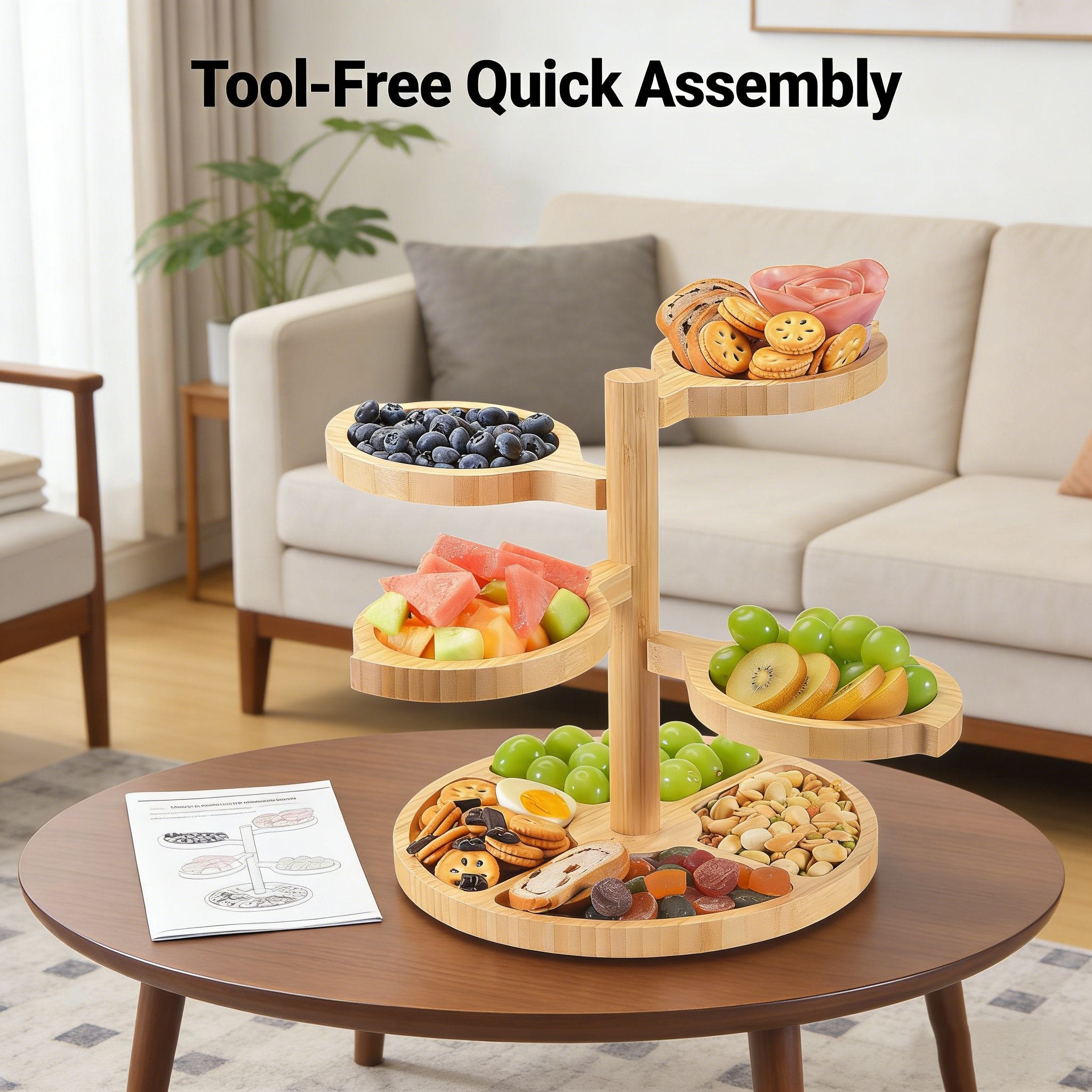 🌿 Bamboo Tiered Snack & Cheese Tray