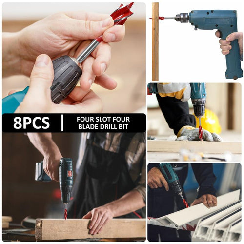 8-piece wooden drill bit set, high carbon steel 4-side cutting drill bit set