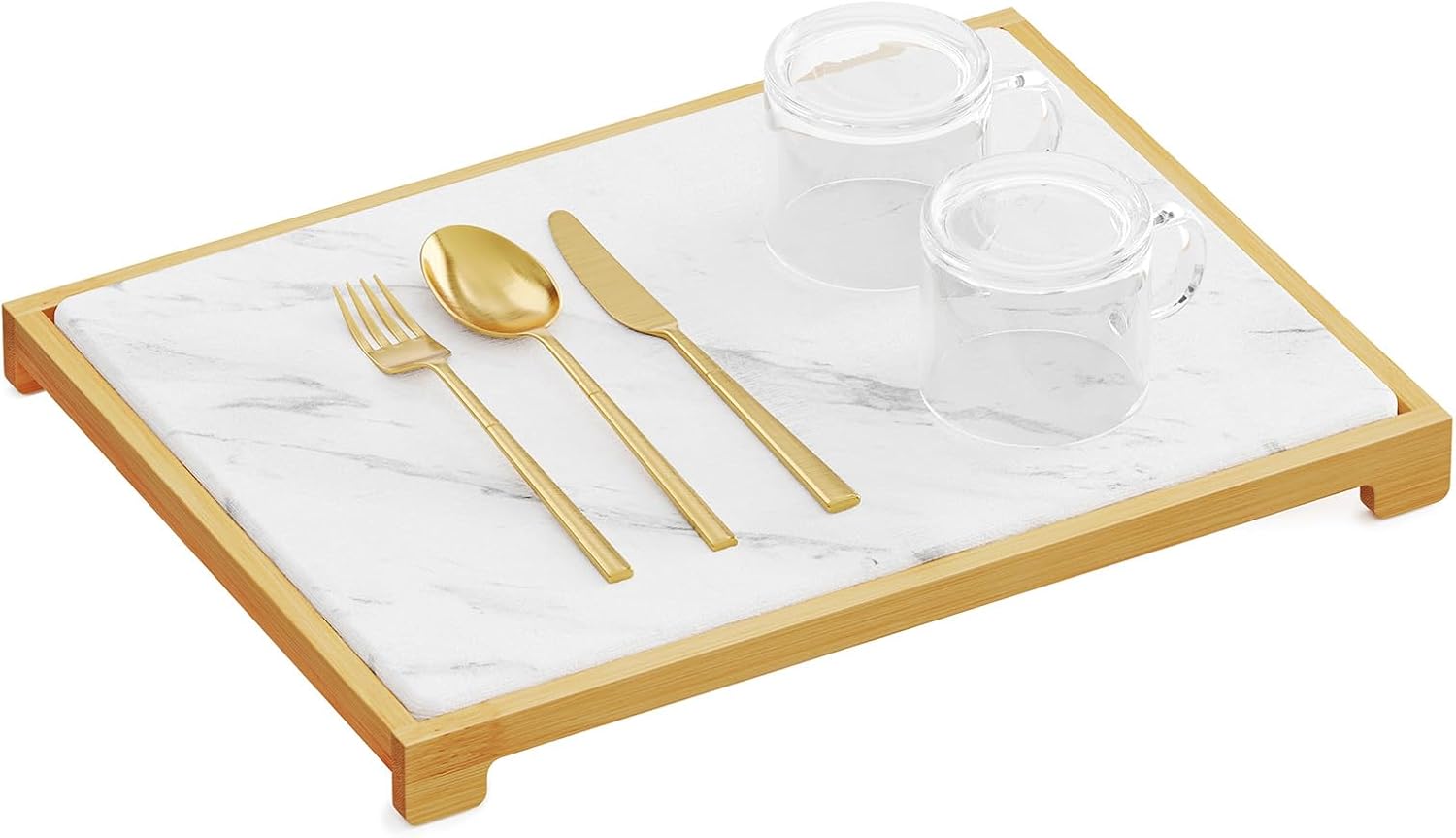 Stone Drying Mat for Kitchen Counter, Bamboo Rack Dish Pad