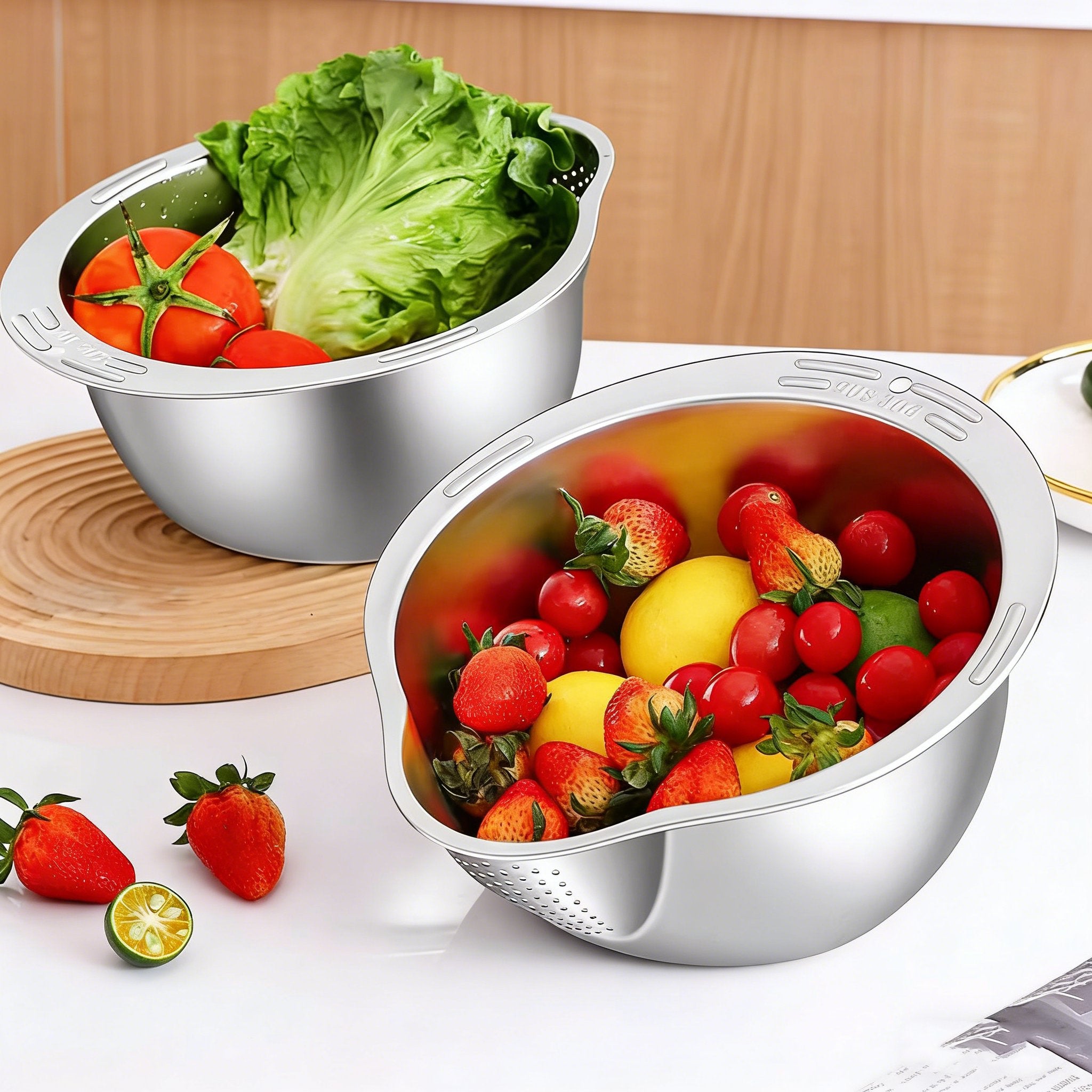 🍚 Stainless Steel Rice Washer & Strainer Bowl