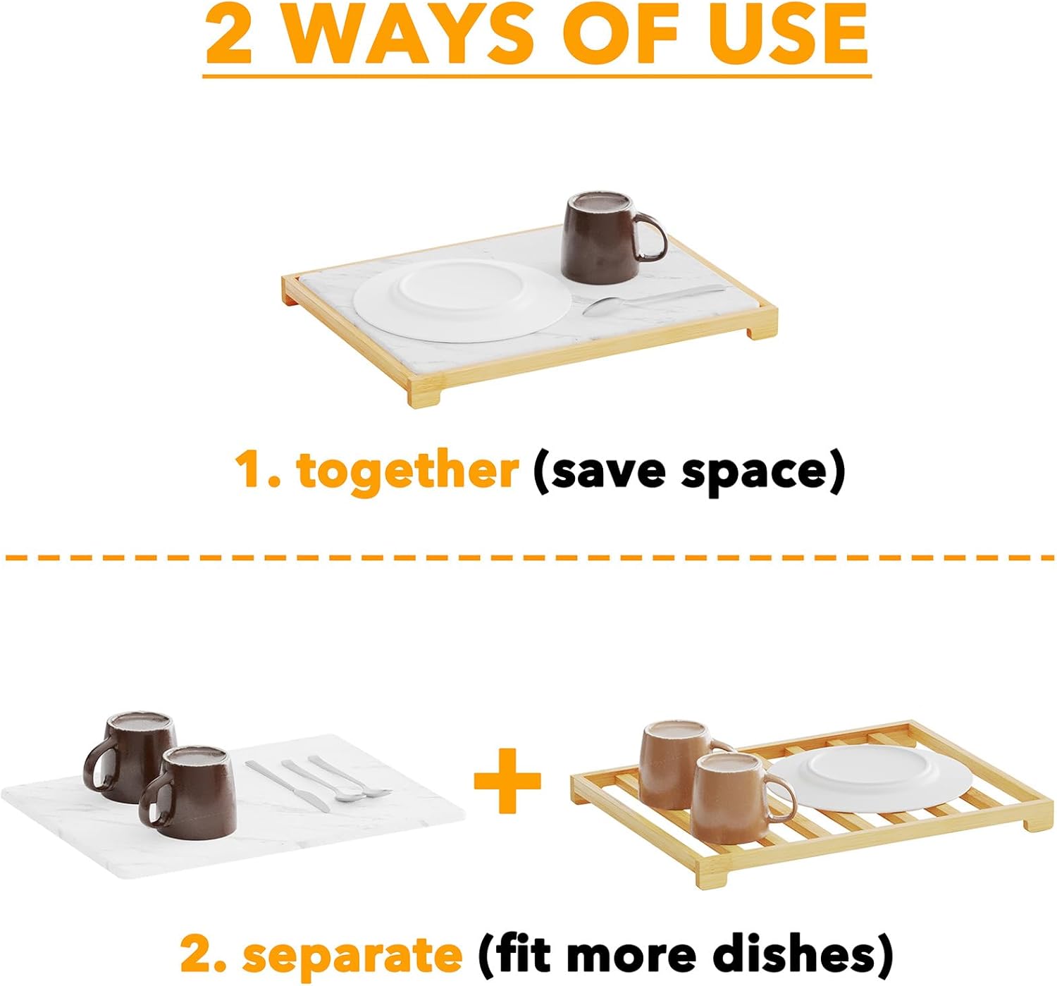 Stone Drying Mat for Kitchen Counter, Bamboo Rack Dish Pad