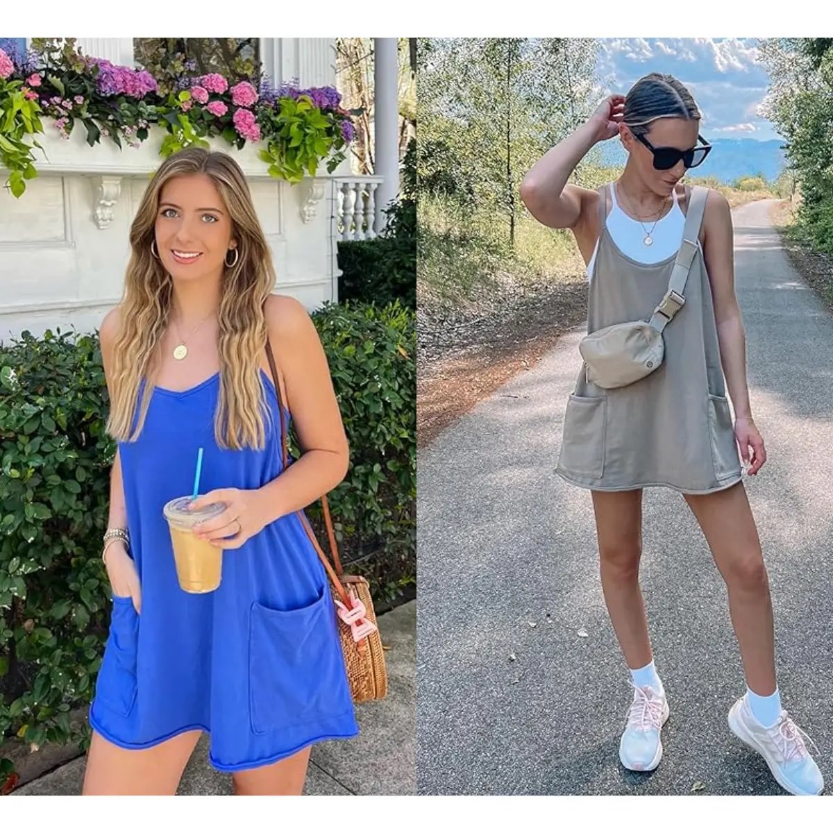 ⚡Hot Sales 49% OFF🔥 Women's Summer Sleeveless Mini Dress with Built-in Shorts V Neck Spaghetti Straps Athletic Shorts Tennis Dress with Pockets