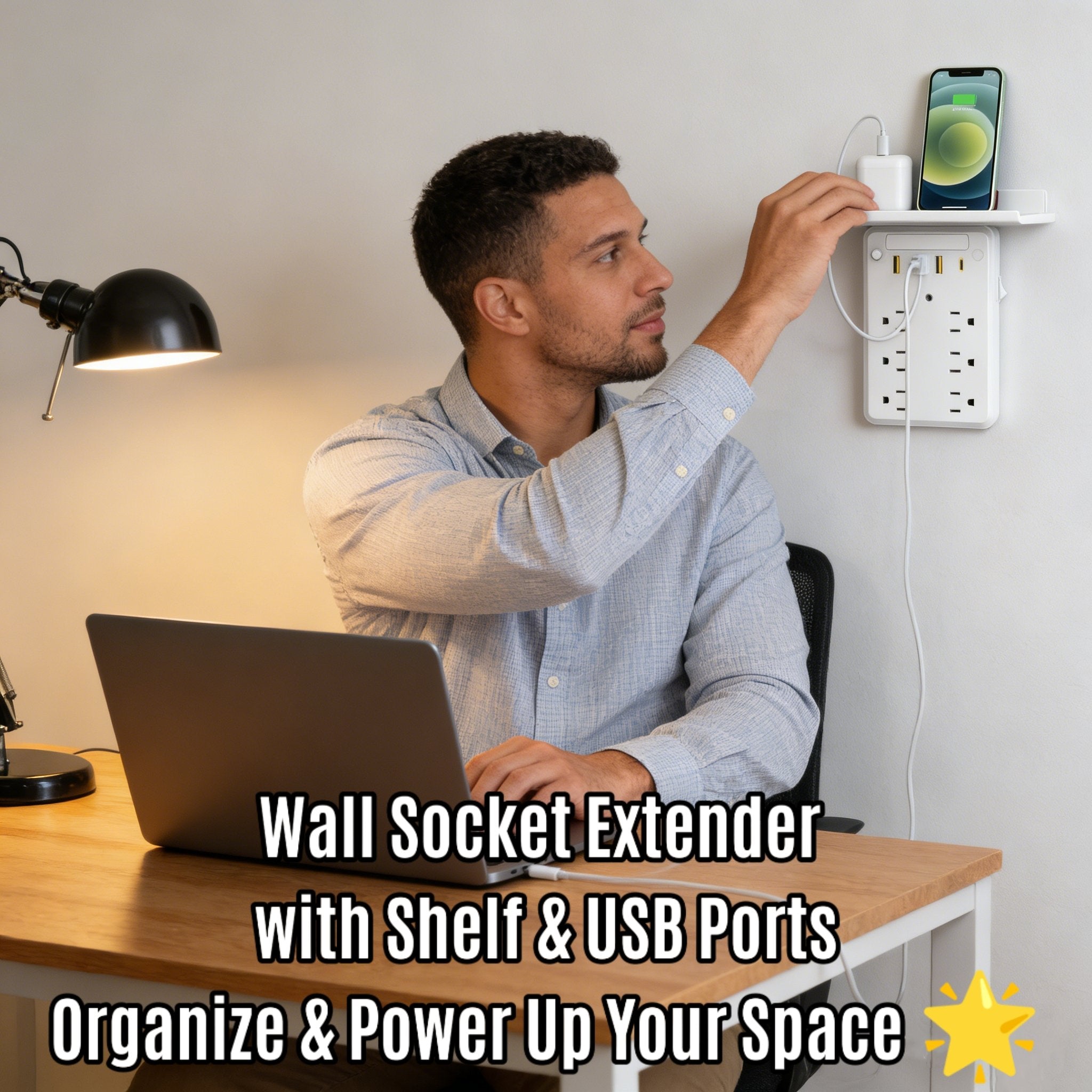 Wall Socket Extender with Shelf & USB Ports – Organize & Power Up Your Space 🌟