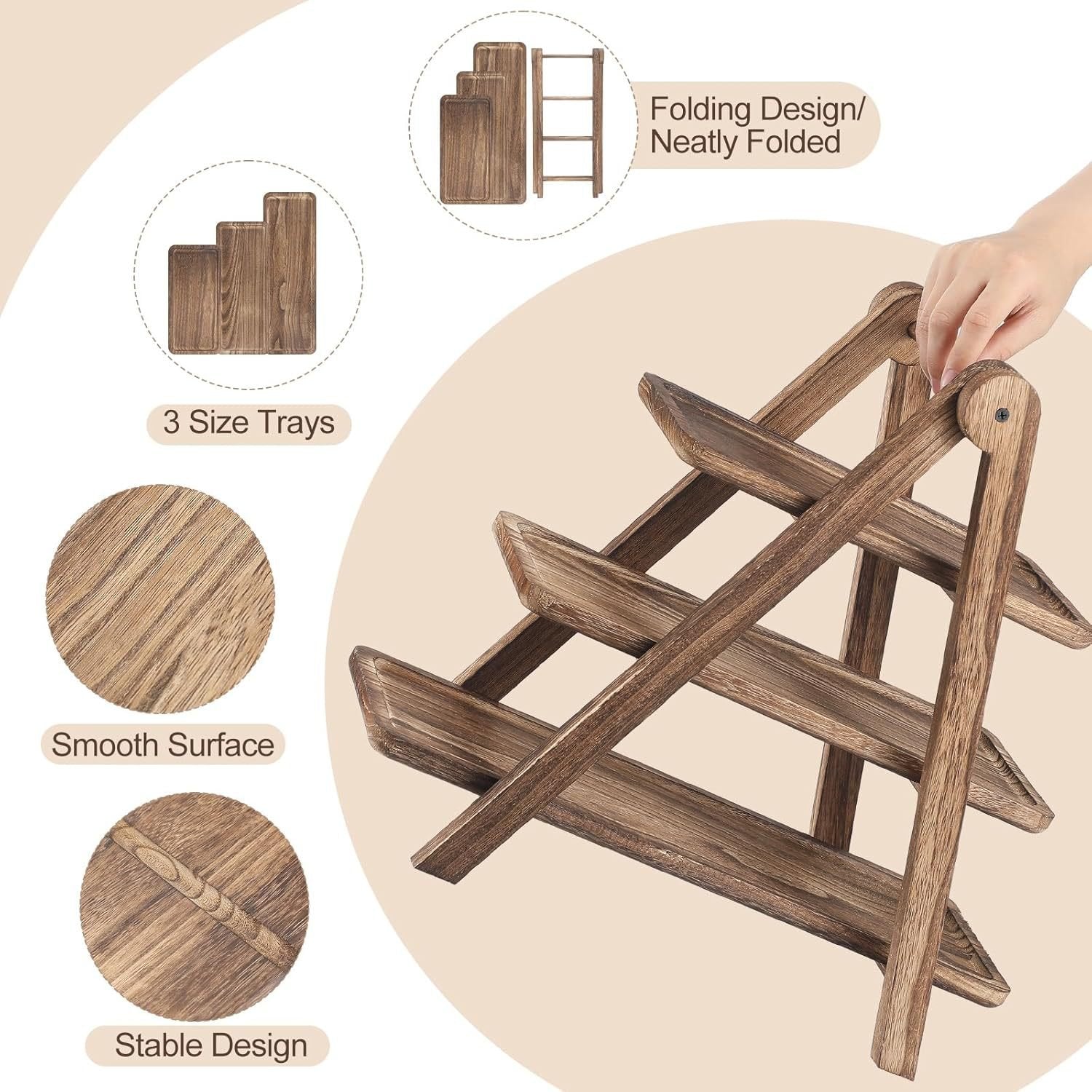 🍰 3-Tier Wooden Serving Tray Set for Parties & Entertaining