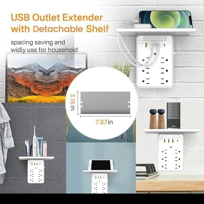Wall Socket Extender with Shelf & USB Ports – Organize & Power Up Your Space 🌟
