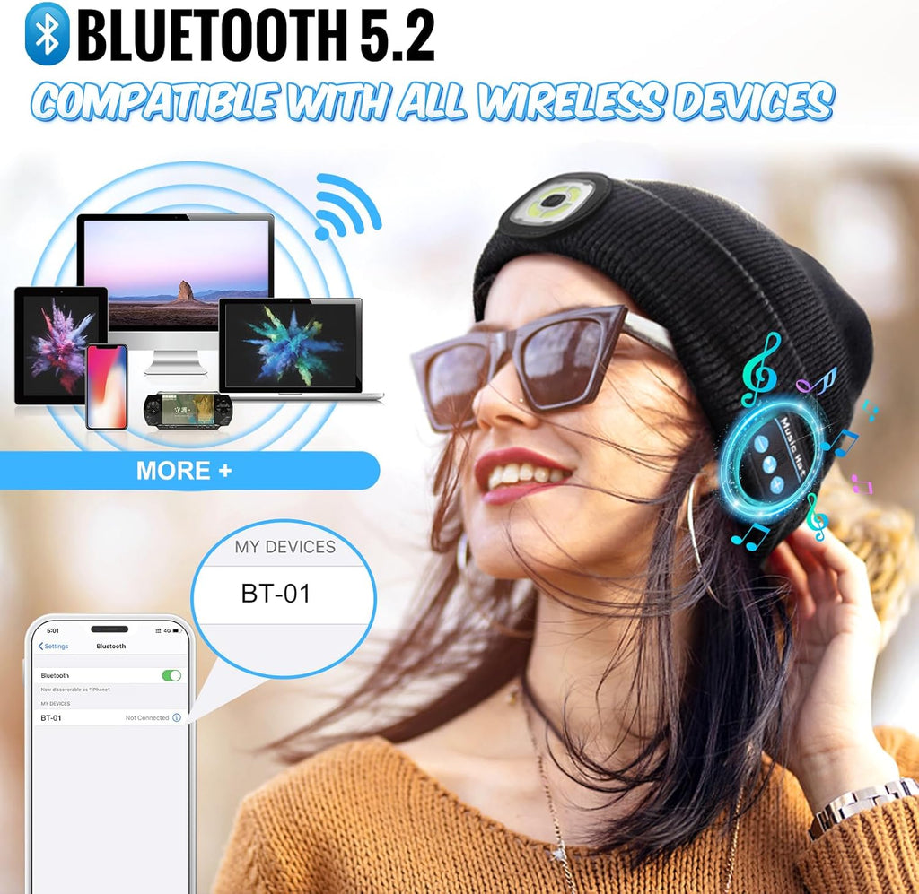 Unisex Bluetooth Beanie Hat with Light