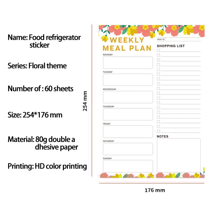 Weekly Meal Planner & Magnetic Shopping List Pad - 60 Sheets | Tear-Off Design