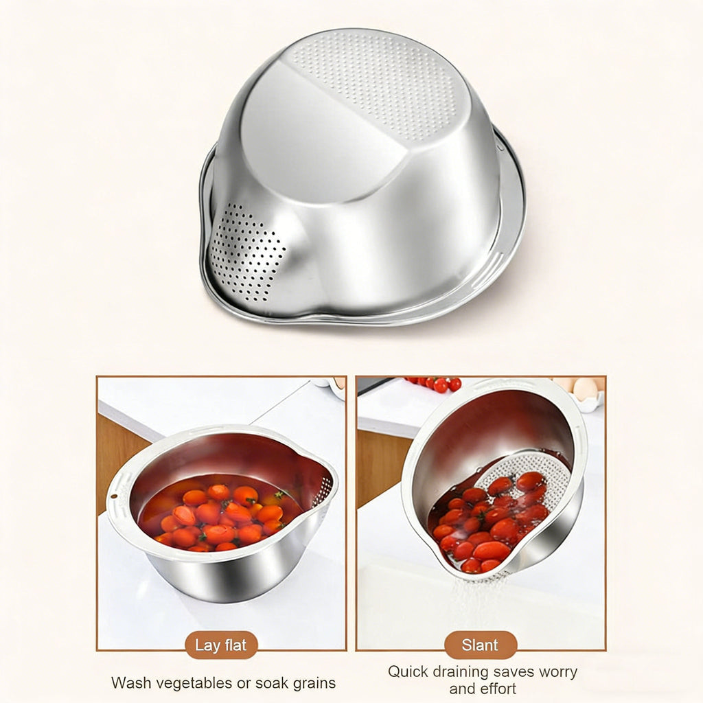🍚 Stainless Steel Rice Washer & Strainer Bowl