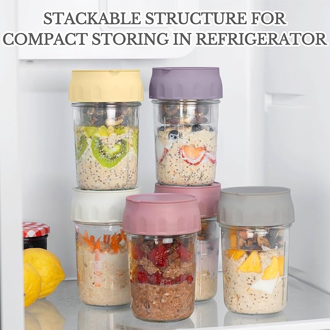 Overnight Oats Containers with Lids & Folding Spoons🥣🥄