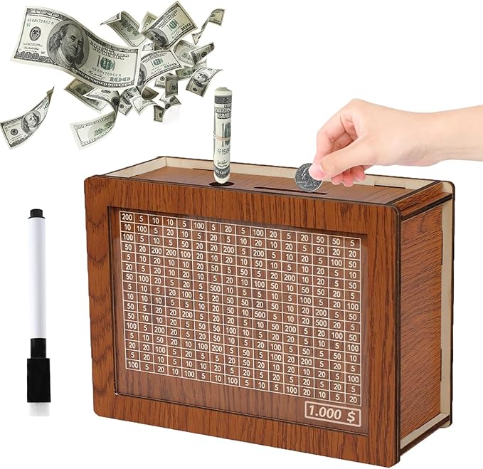 Cash Vault Wooden Savings Box – $10,000 Money Box with Coin Counter