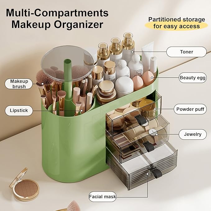 Makeup Organizer with Pop-Up Brush Holder