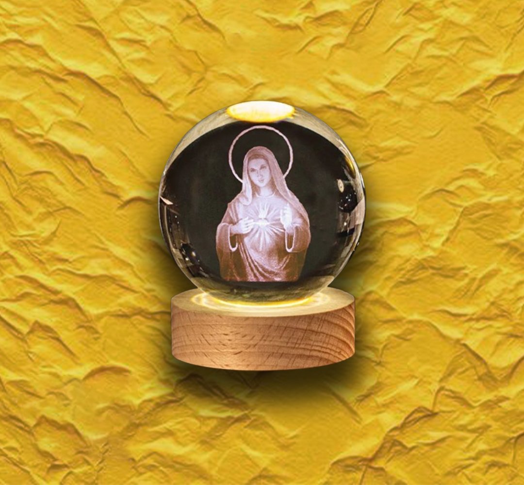 3D Engraved Crystal Ball Night Light | LED Wooden Base with Touch Switch - Perfect Gift Symbolizing Christ’s Presence