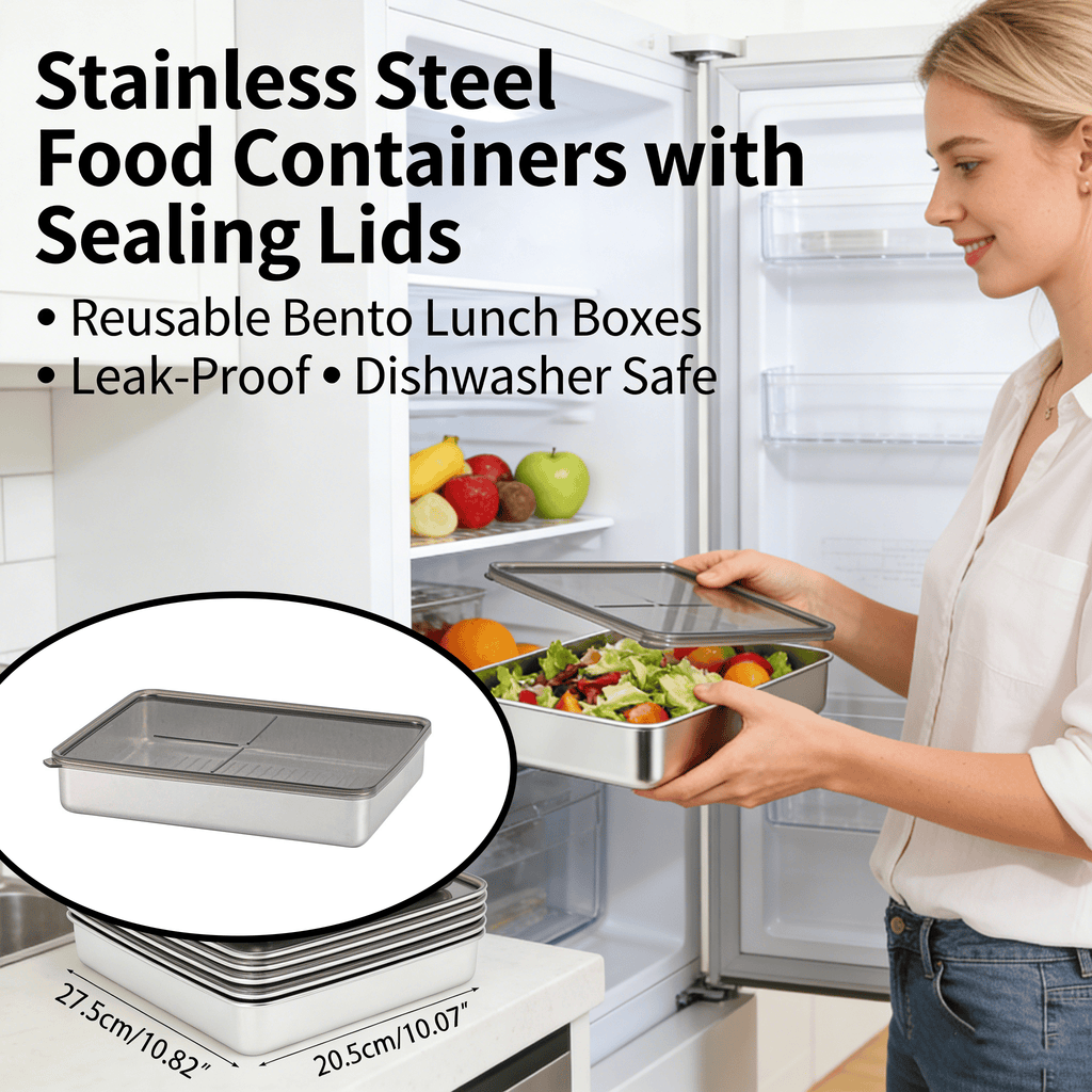 Stainless Steel Food Containers with Sealing Lids🥗