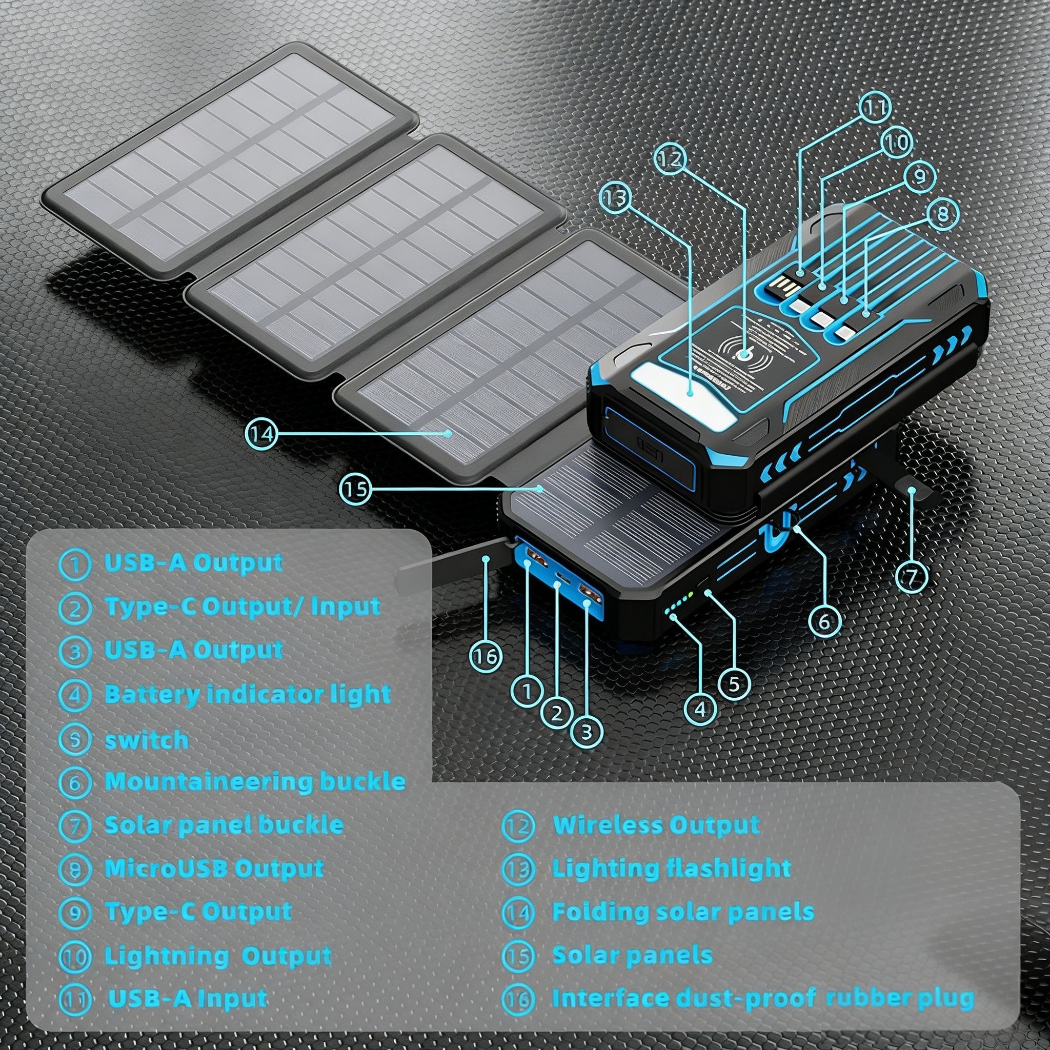 🌞 Outdoor Foldable Solar Power Bank – 20,000mAh