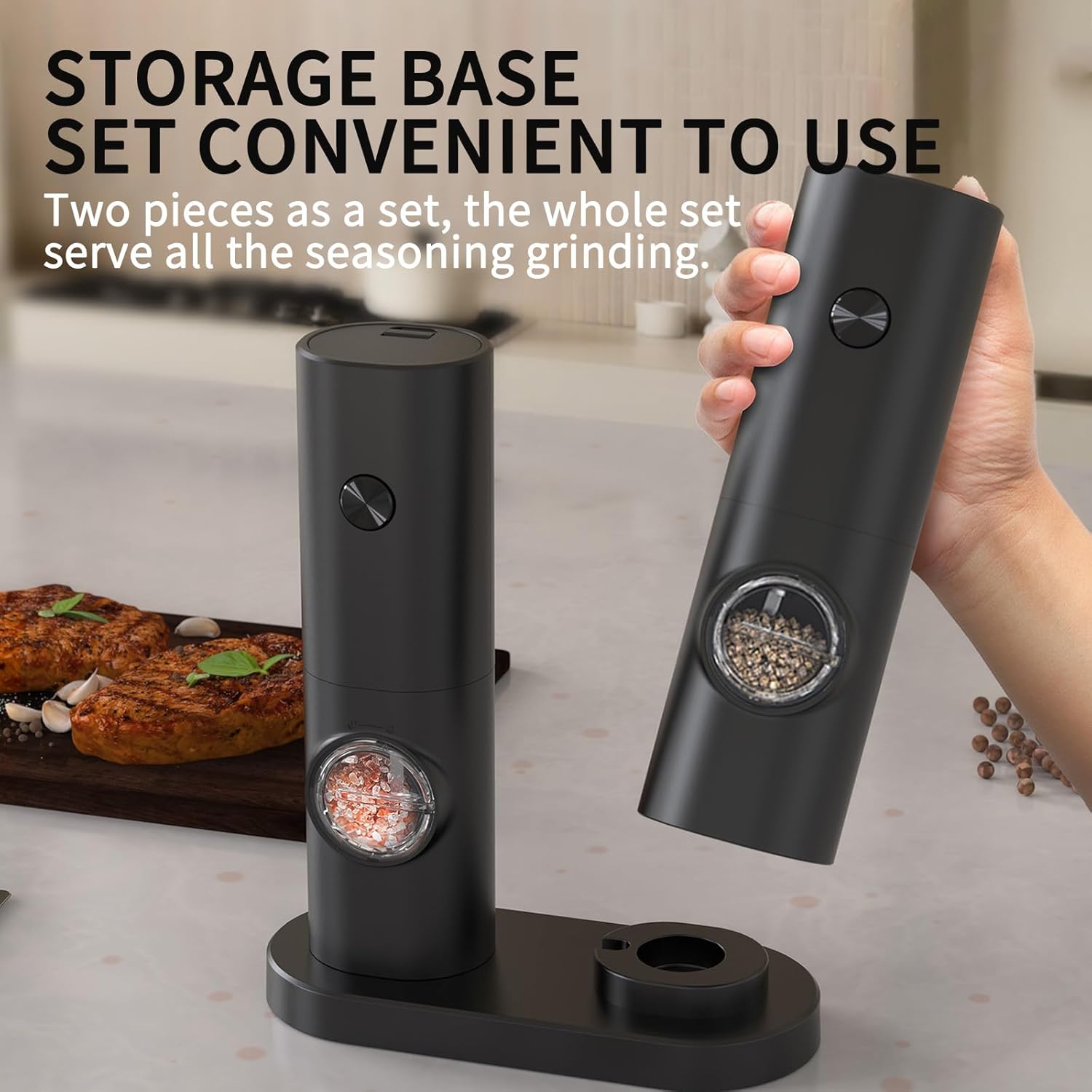 One-Touch Seasoning Masters: Electric Salt and Pepper Mill Set