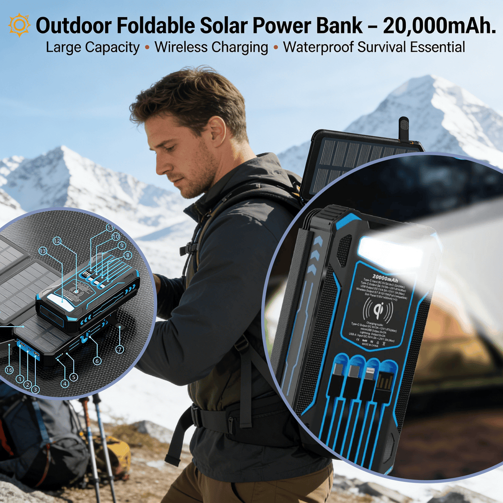 🌞 Outdoor Foldable Solar Power Bank – 20,000mAh