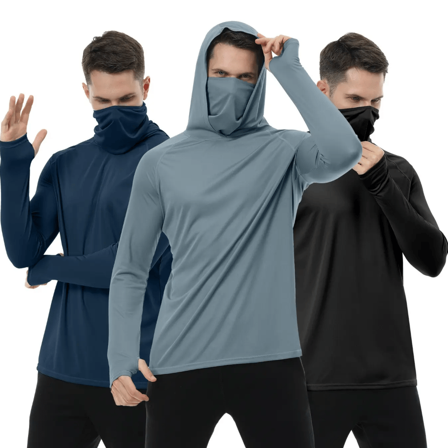 🎁Each only $11.99🎁3 PACKS Men's Athletic Hoodies Long Sleeve Fishing Shirts for Men Hooded Set with Face Mask