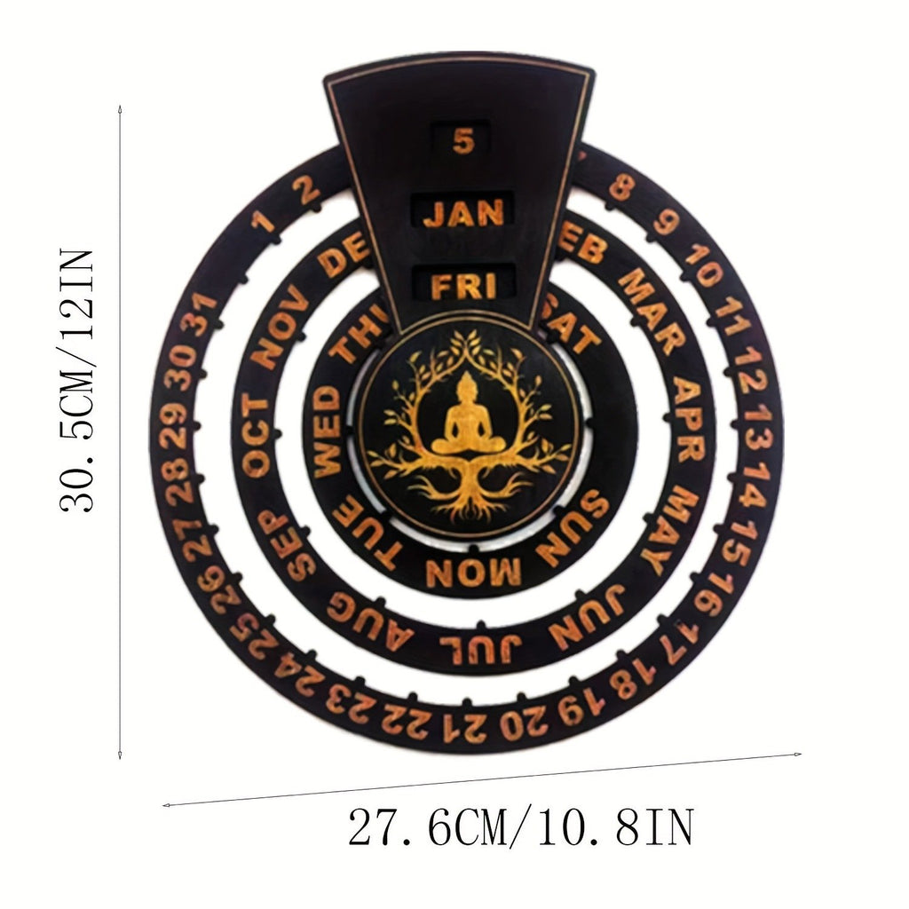 Wooden Rotating Perpetual Calendar - Handcrafted, No Formaldehyde