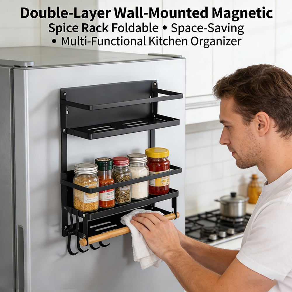 🧂 Double-Layer Wall-Mounted Magnetic Spice Rack