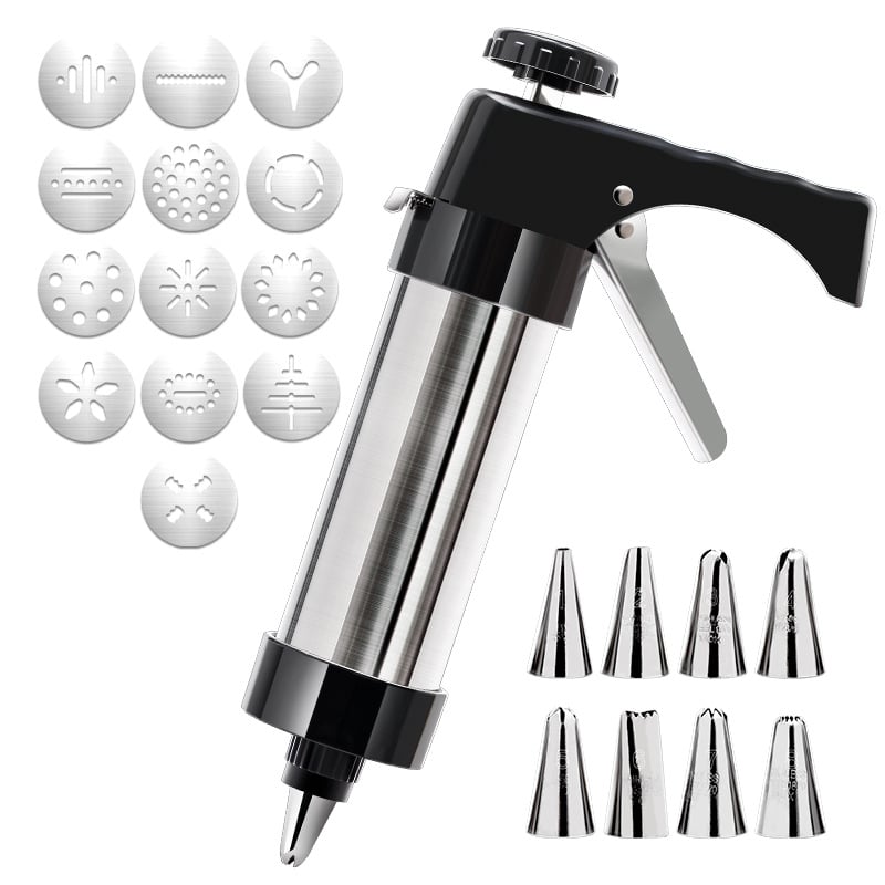 Stainless Steel Cookie Pres with 13 Discs & 8 Nozzles