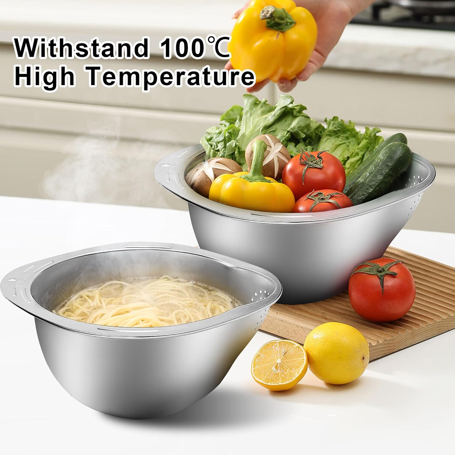 🍚 Stainless Steel Rice Washer & Strainer Bowl