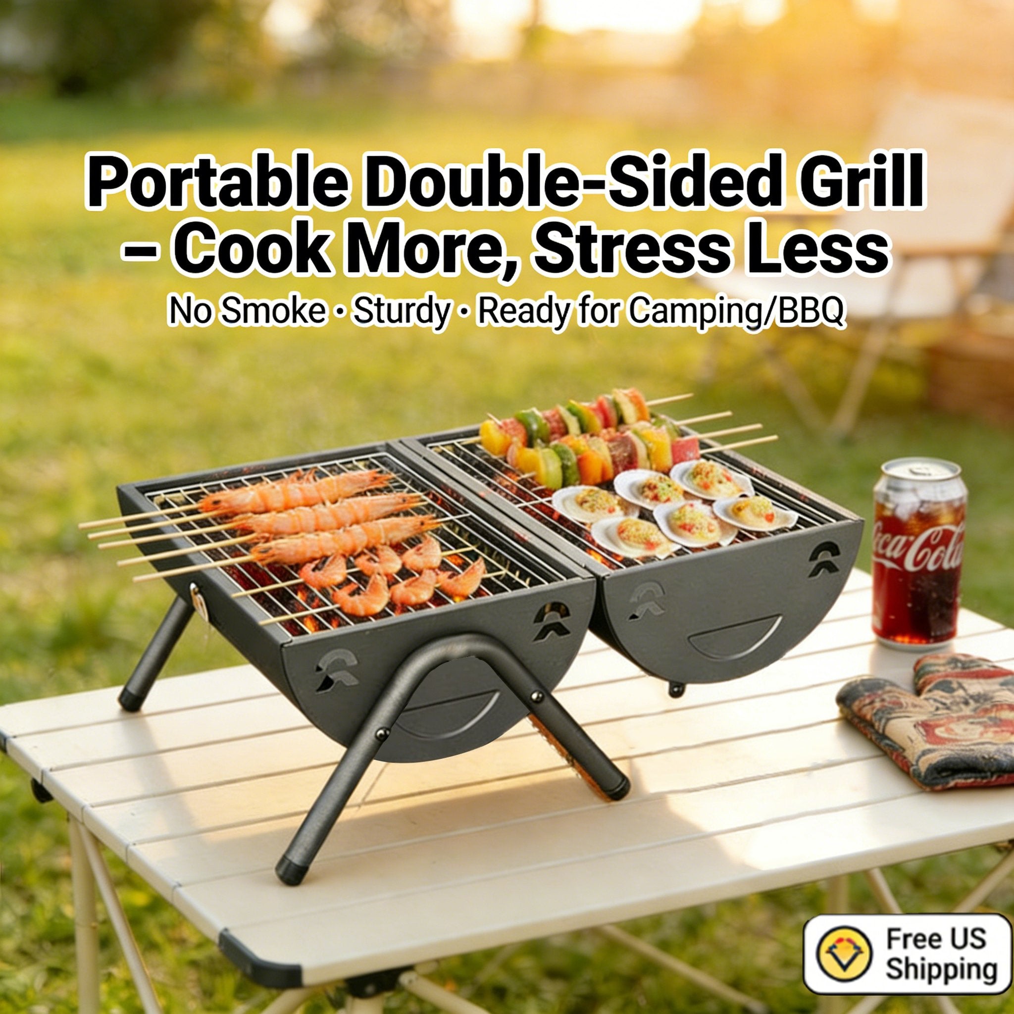 Portable Double-Sided Charcoal Grill – Compact, Sturdy, and Perfect for Grilling & Camping 🍖🔥