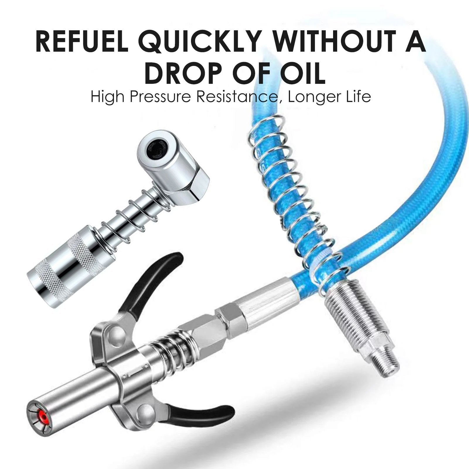 Strong Lock on Grease Couplers with Spring Flex Hose