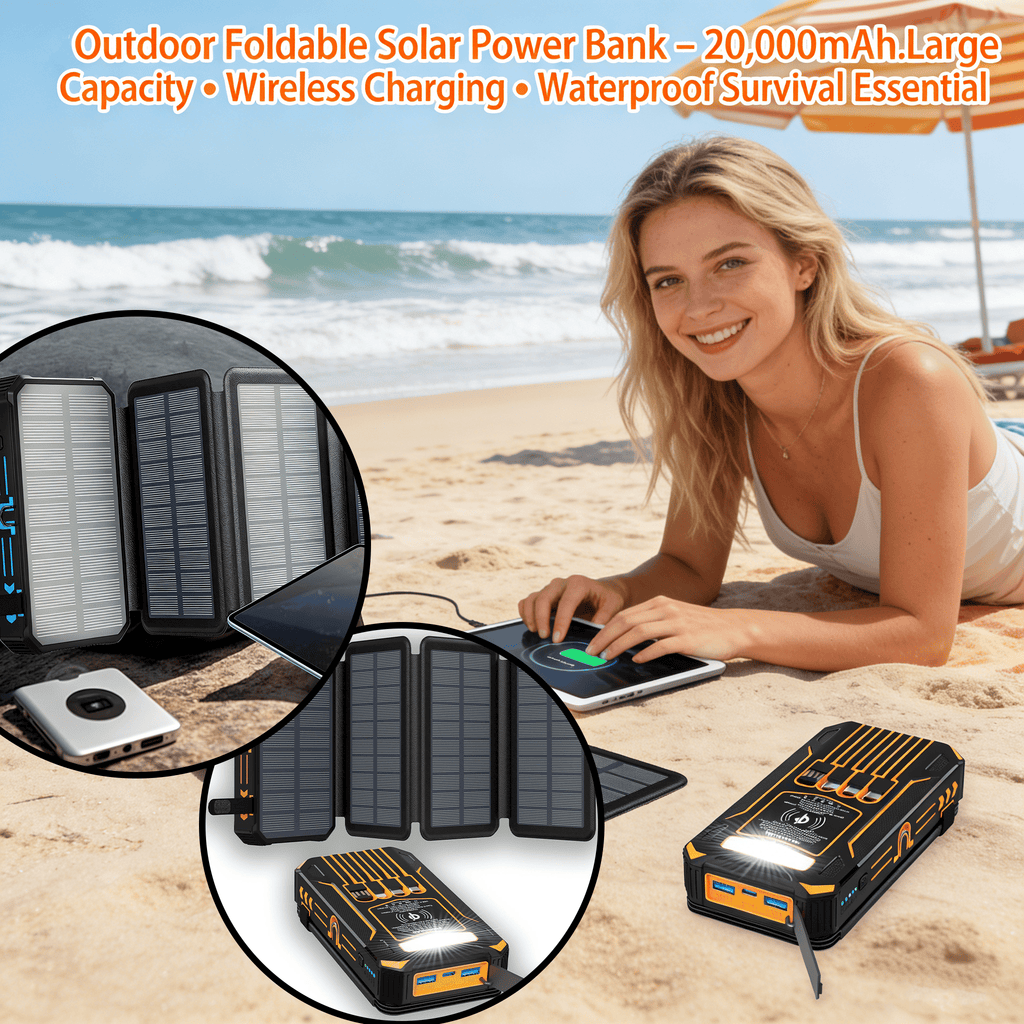 🌞 Outdoor Foldable Solar Power Bank – 20,000mAh