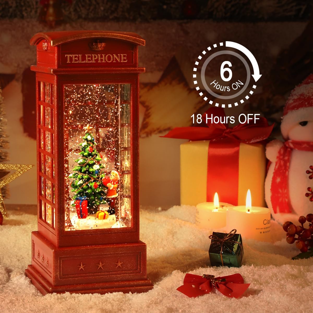 Christmas tree snow globe - glittering winter snow phone booth