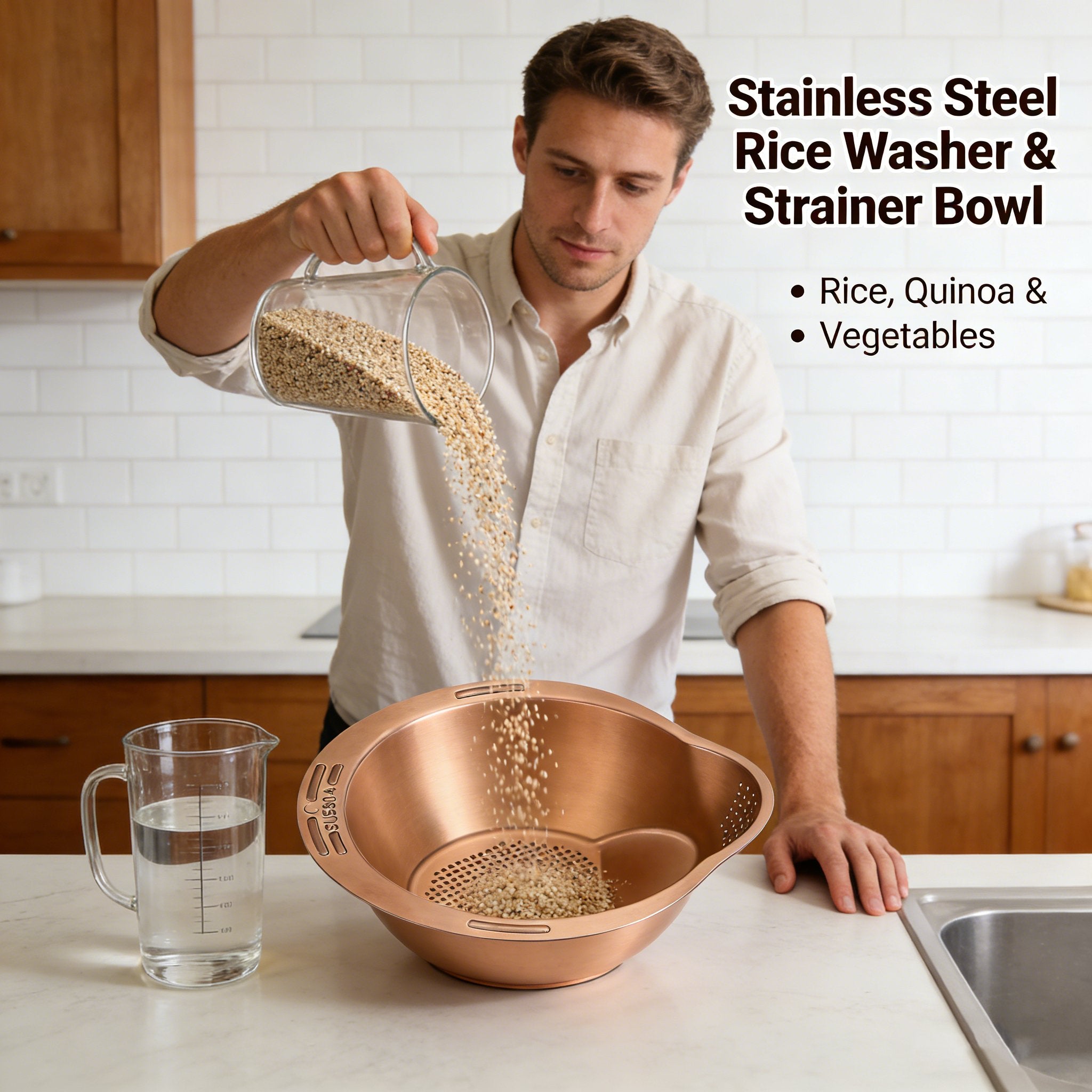 🍚 Stainless Steel Rice Washer & Strainer Bowl