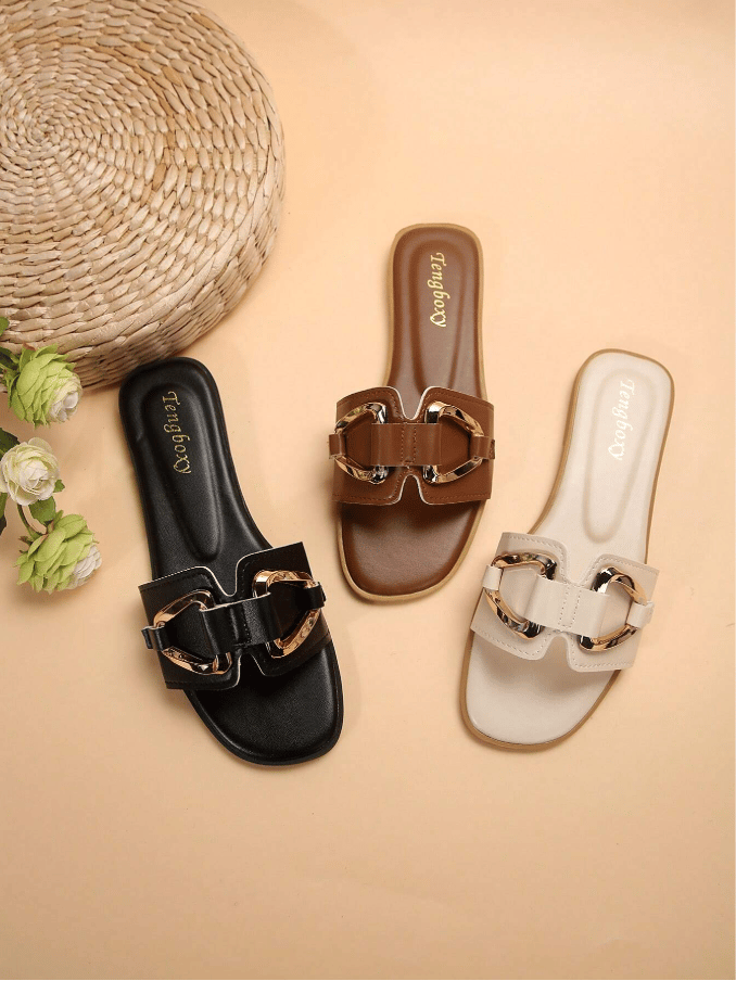 New Arrival: Women's Slip-On Flat Sandals with Metal Buckle – Perfect for Spring & Summer!