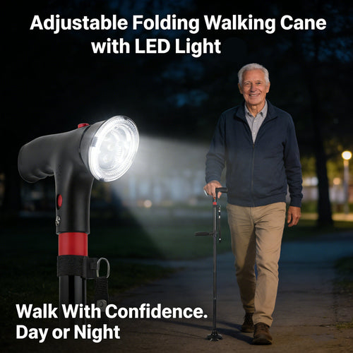 Adjustable smart folding cane with LED light 🦯💡
