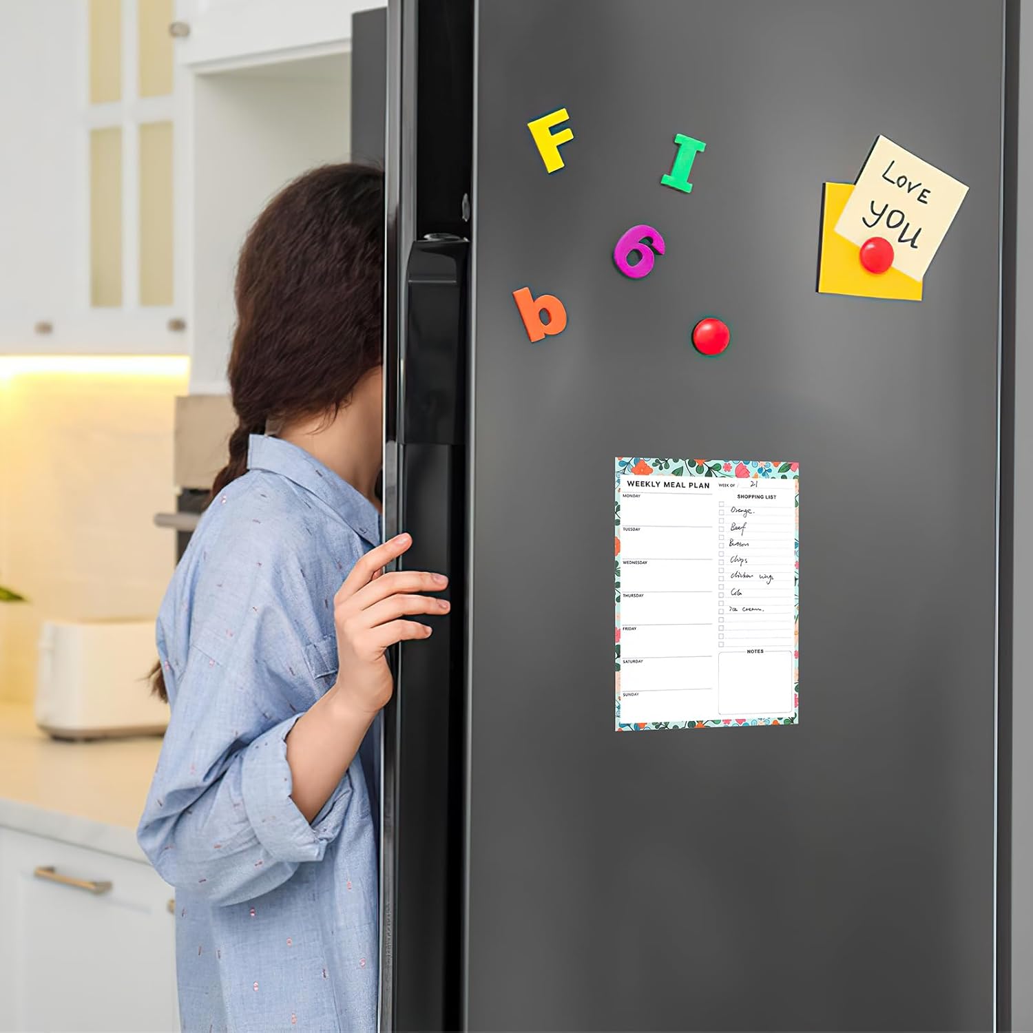 Weekly Meal Planner & Magnetic Shopping List Pad - 60 Sheets | Tear-Off Design