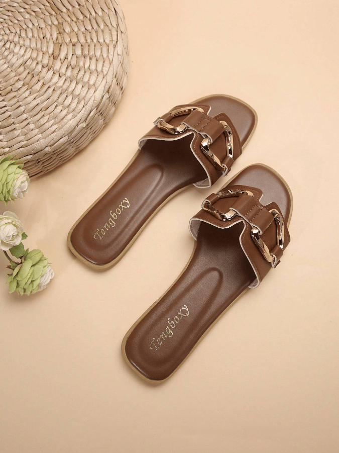 New Arrival: Women's Slip-On Flat Sandals with Metal Buckle – Perfect for Spring & Summer!