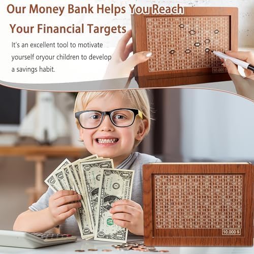 Cash Vault Wooden Savings Box – $10,000 Money Box with Coin Counter