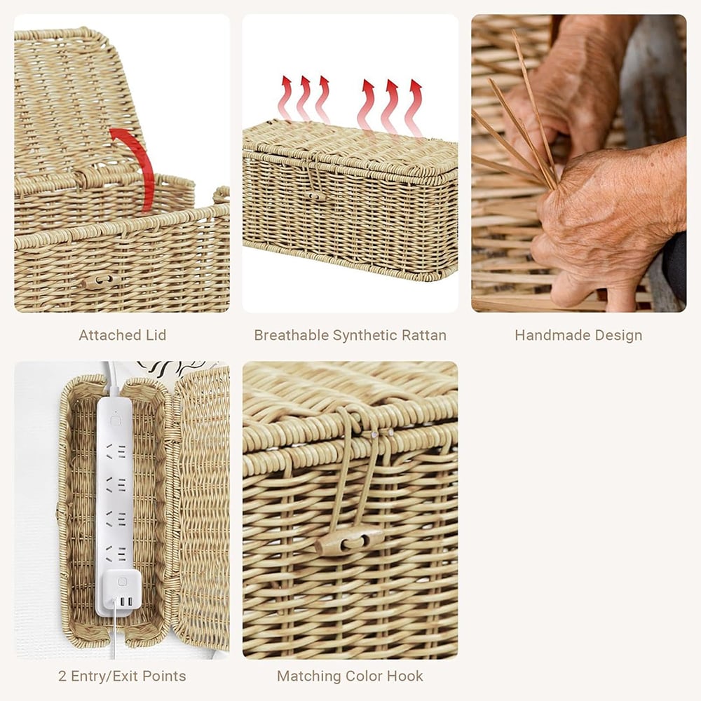 Handwoven Rattan Cable Management Box