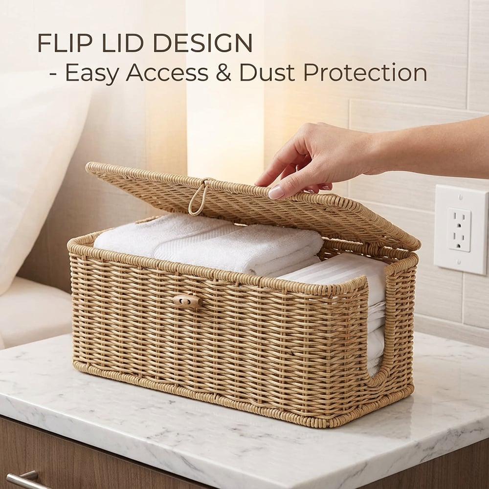 Handwoven Rattan Cable Management Box