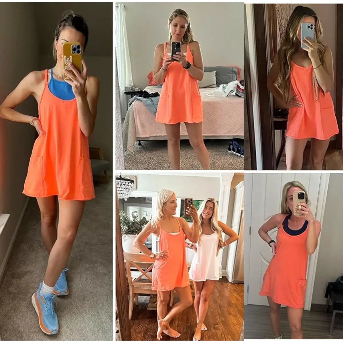 ⚡Hot Sales 49% OFF🔥 Women's Summer Sleeveless Mini Dress with Built-in Shorts V Neck Spaghetti Straps Athletic Shorts Tennis Dress with Pockets