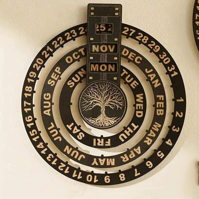Wooden Rotating Perpetual Calendar - Handcrafted, No Formaldehyde