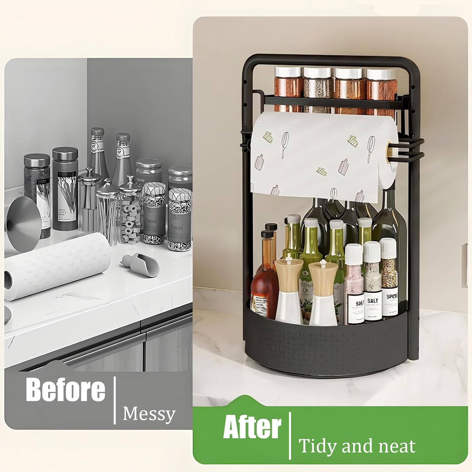 Rotating Spice Rack with Paper Towel Holder🧂🍳
