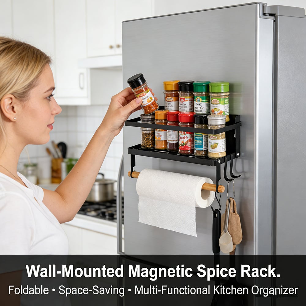 🧂 Double-Layer Wall-Mounted Magnetic Spice Rack