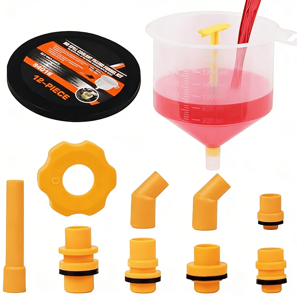 🚗12 PCS No-Spill Coolant Funnel Kit – Universal Radiator Filling Tool Set