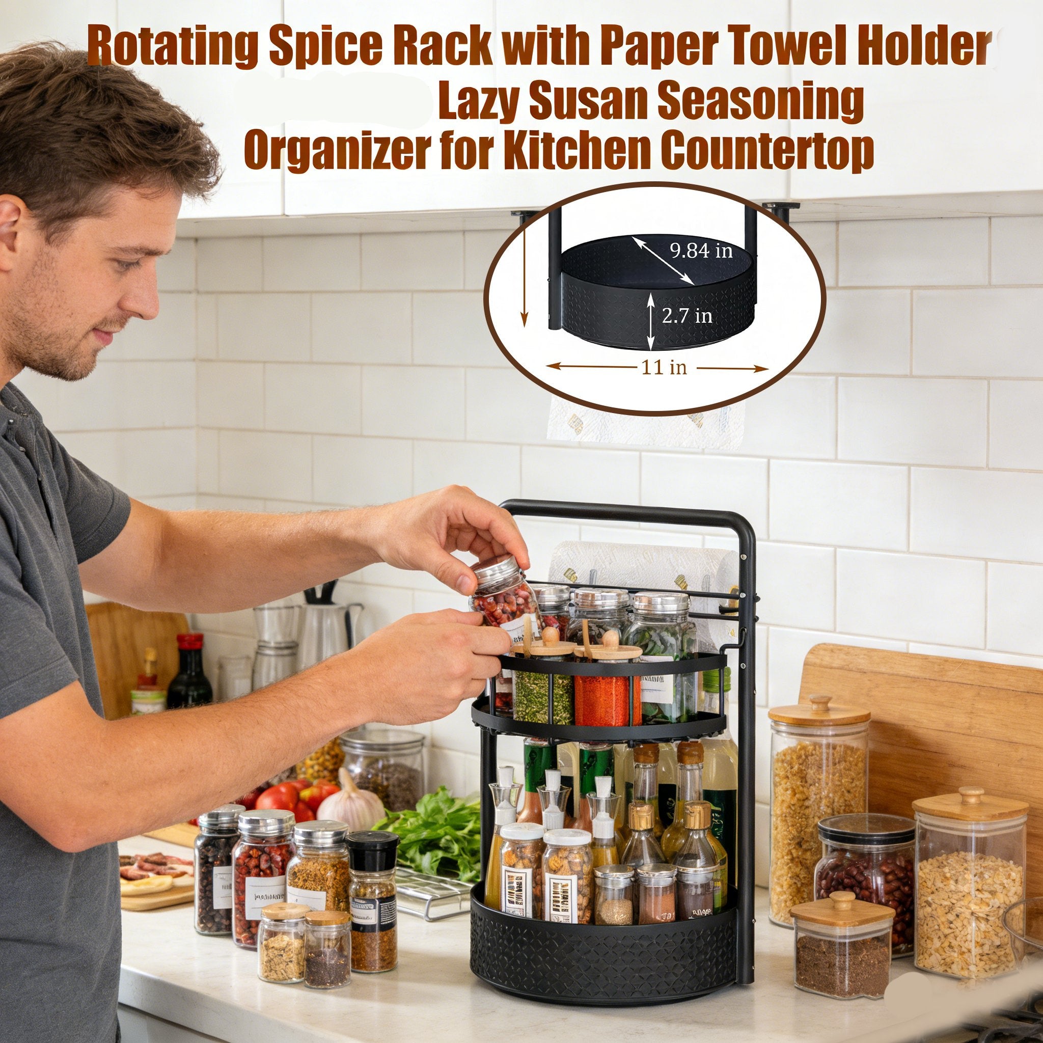 Rotating Spice Rack with Paper Towel Holder🧂🍳