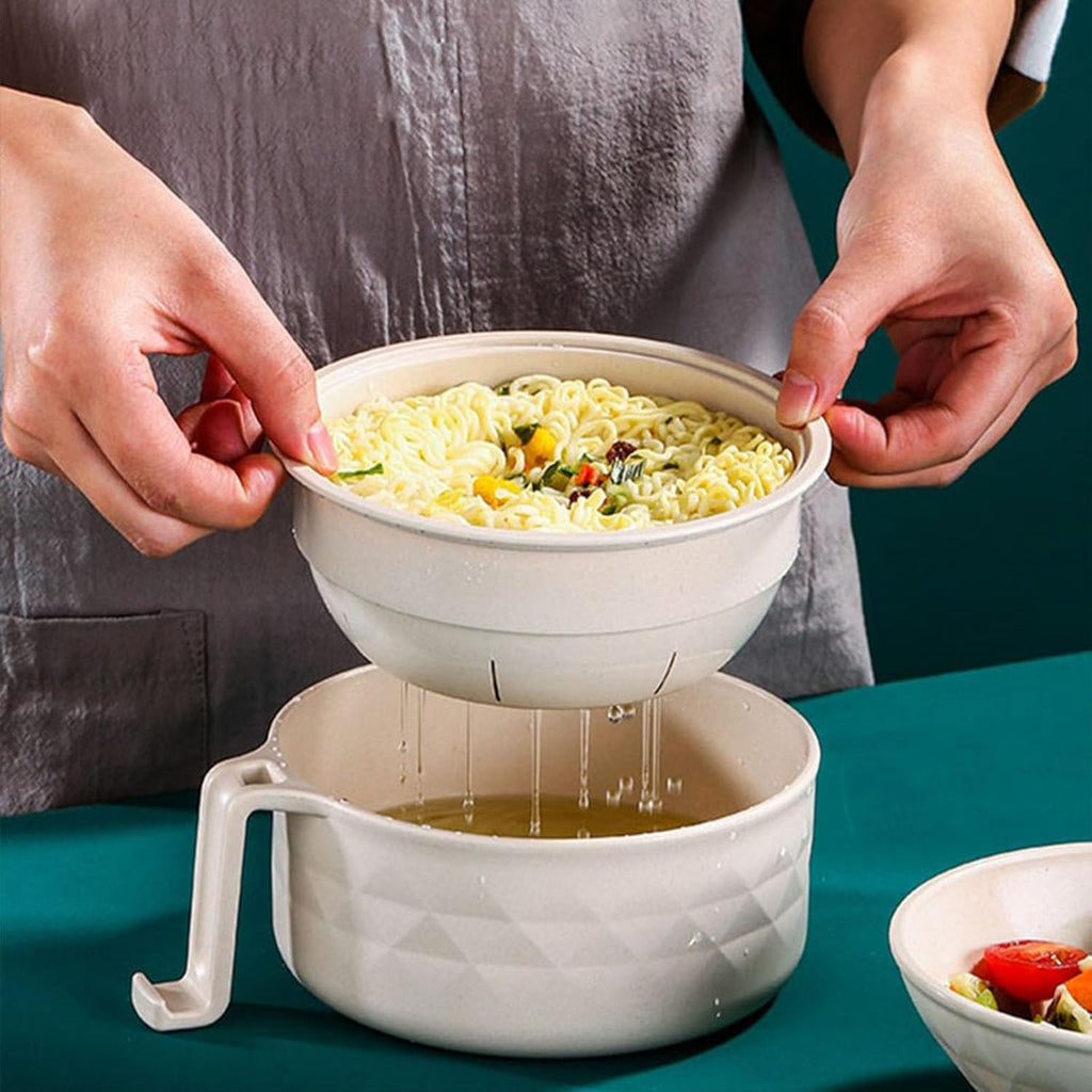 Title: Microwave Ramen Bowl Set – Wheat Straw Instant Noodle Bowl with Handles, Spoon, Chopsticks, Fork